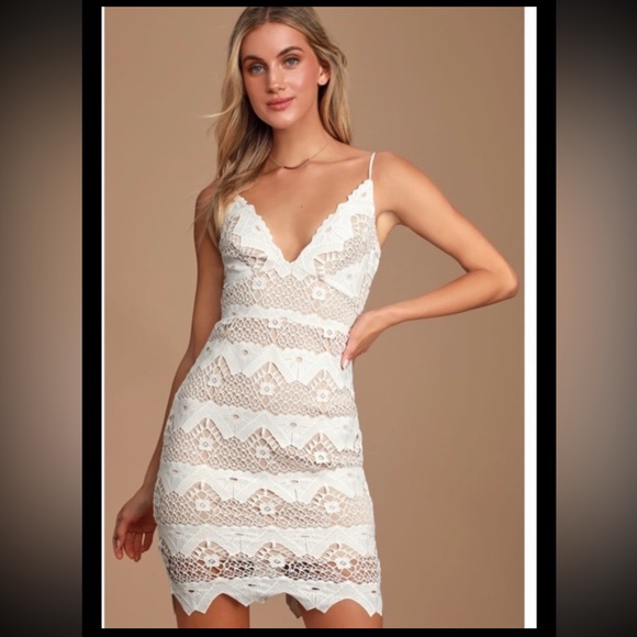 Lulus Dresses & Skirts - LULUS Dress Sway Away Crochet White Beige Overlay Lace Evening Party Mini
